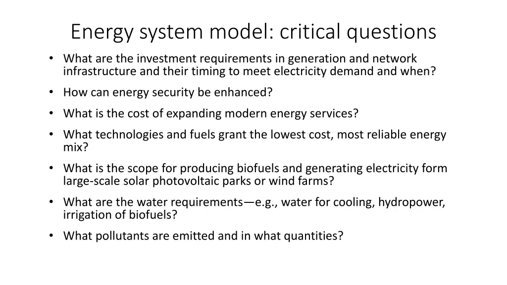 energy system model critical questions what