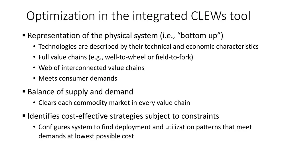 optimization in the integrated clews tool