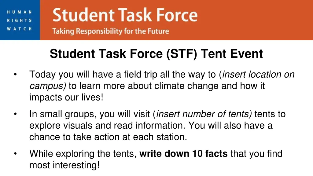 student task force stf tent event