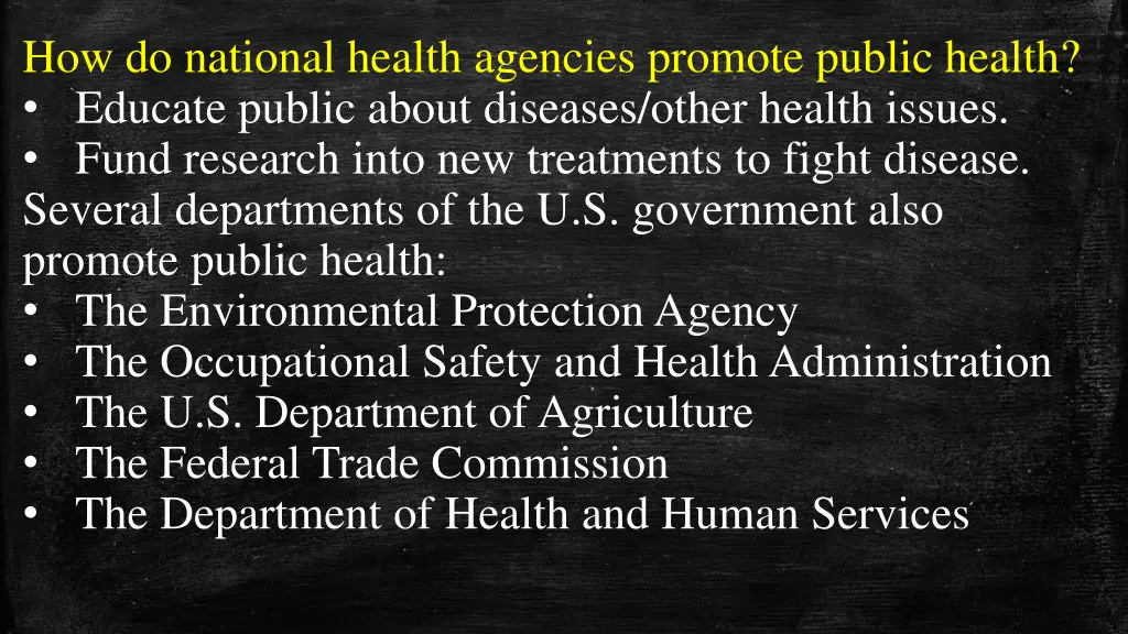 how do national health agencies promote public