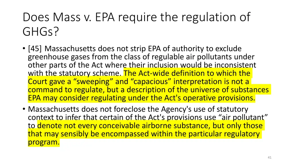 does mass v epa require the regulation of ghgs