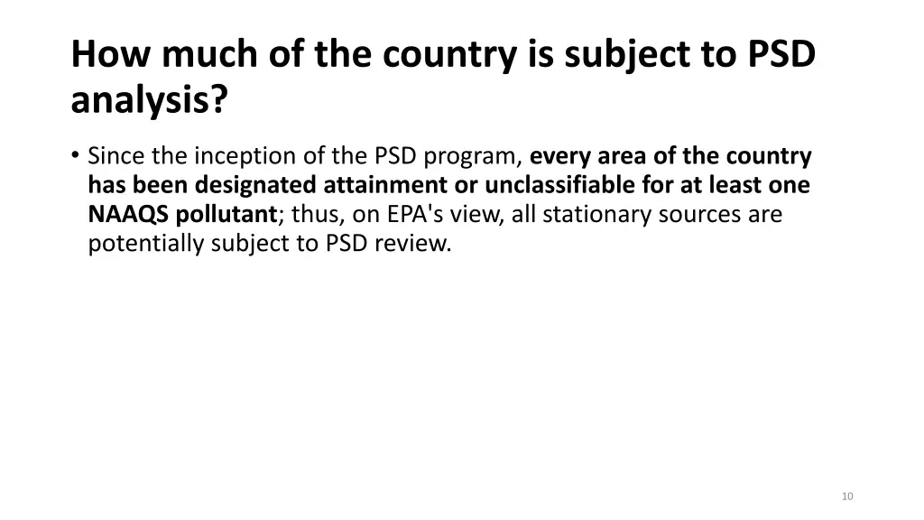 how much of the country is subject to psd analysis