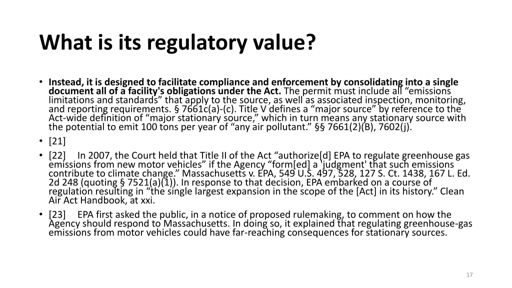 what is its regulatory value