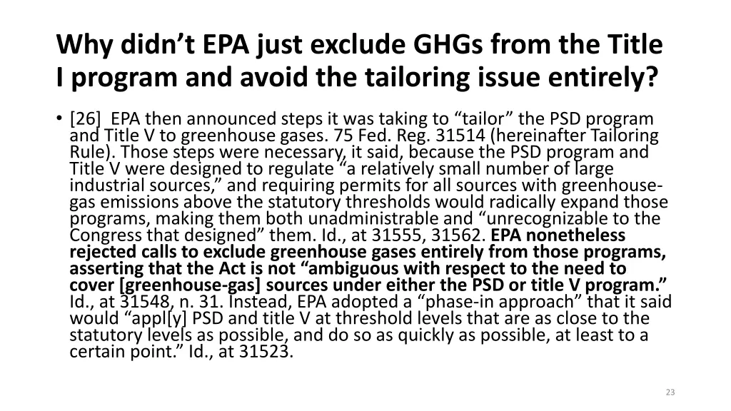 why didn t epa just exclude ghgs from the title