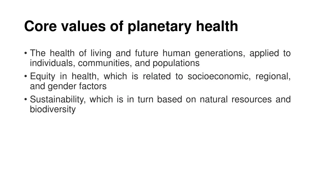 core values of planetary health