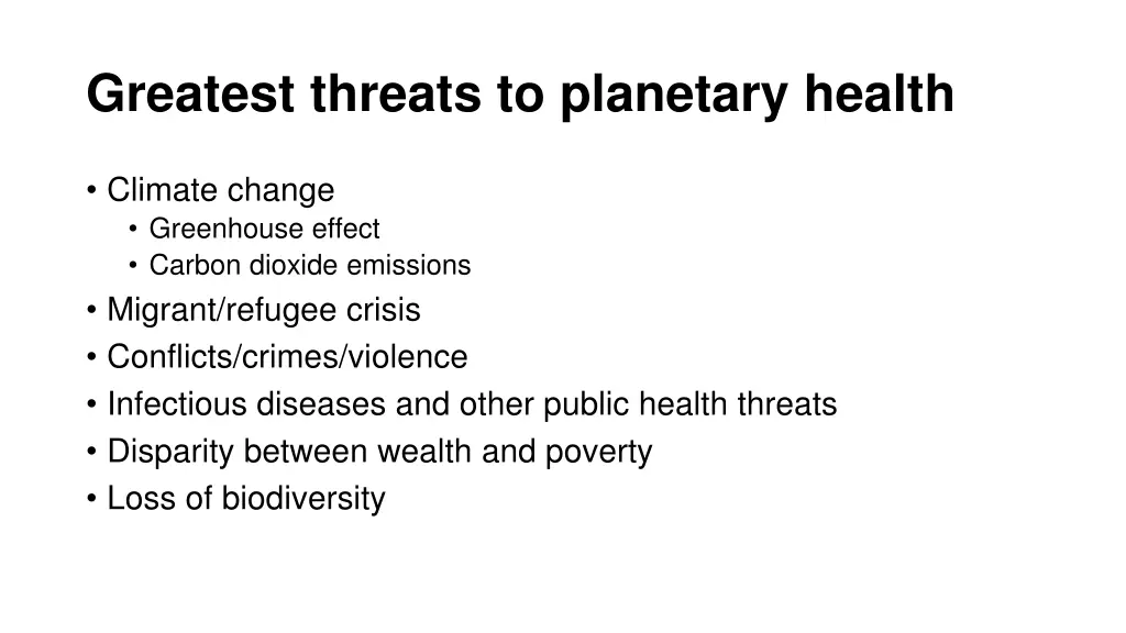 greatest threats to planetary health