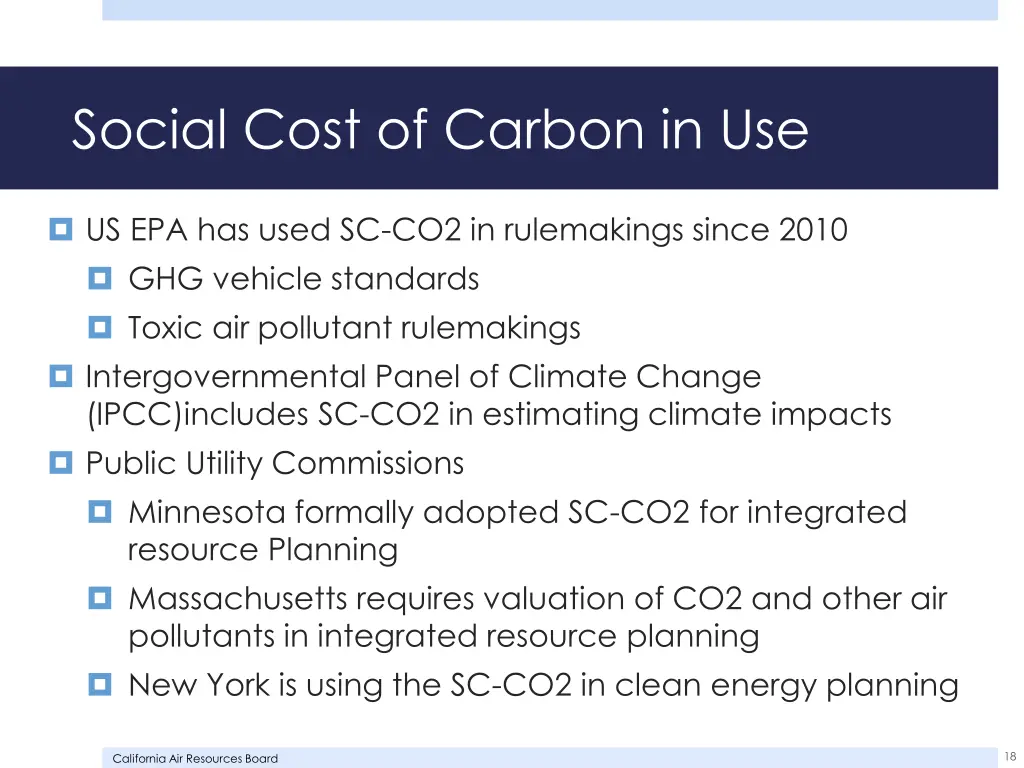 social cost of carbon in use