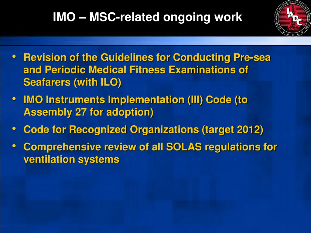 imo msc related ongoing work