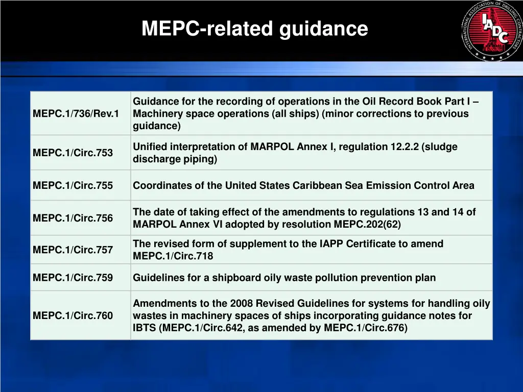 mepc related guidance