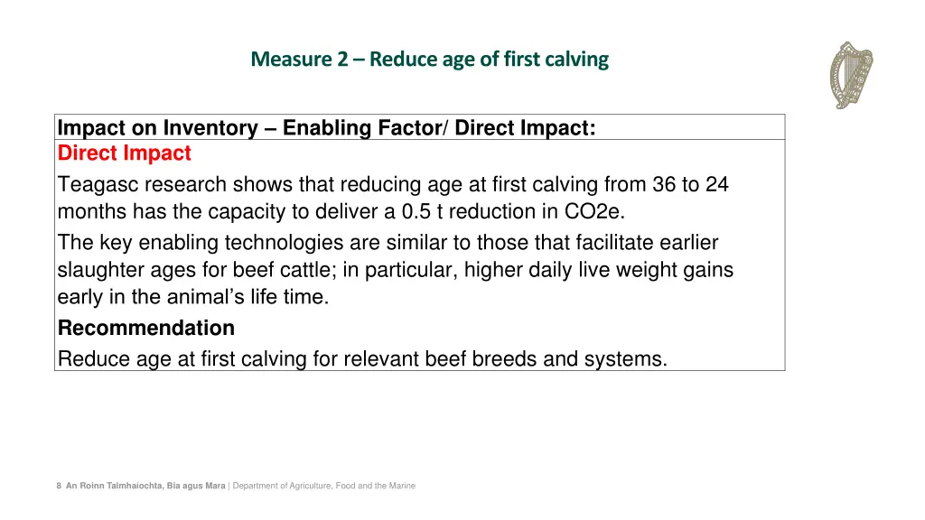 measure 2 reduce age of first calving