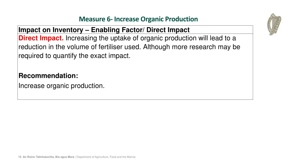 measure 6 increase organic production