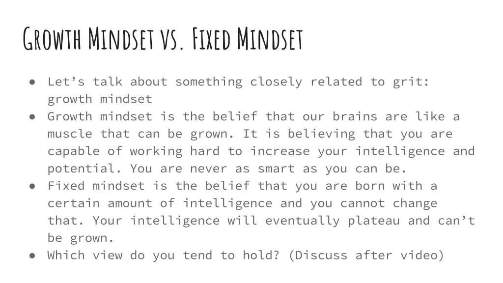 growth mindset vs fixed mindset