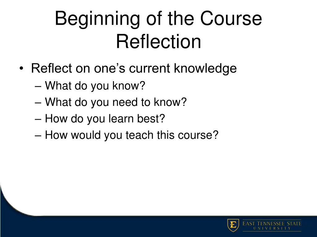 beginning of the course reflection