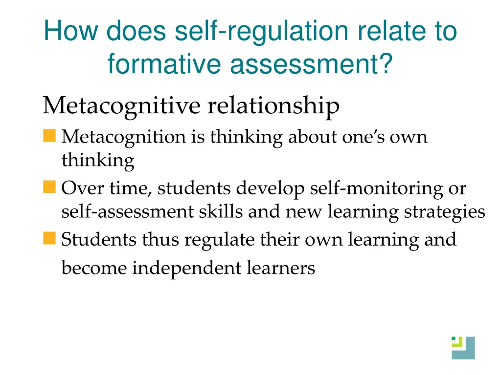 how does self regulation relate to formative 2