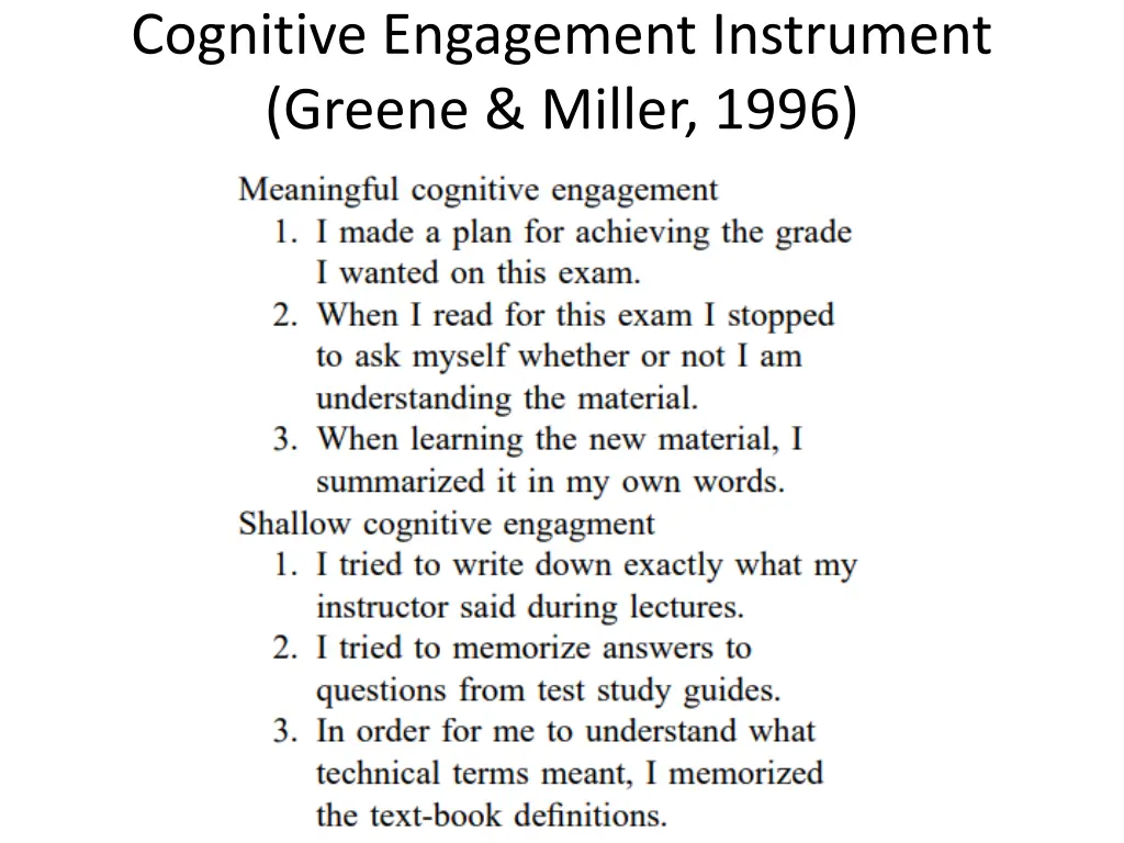 cognitive engagement instrument greene miller 1996