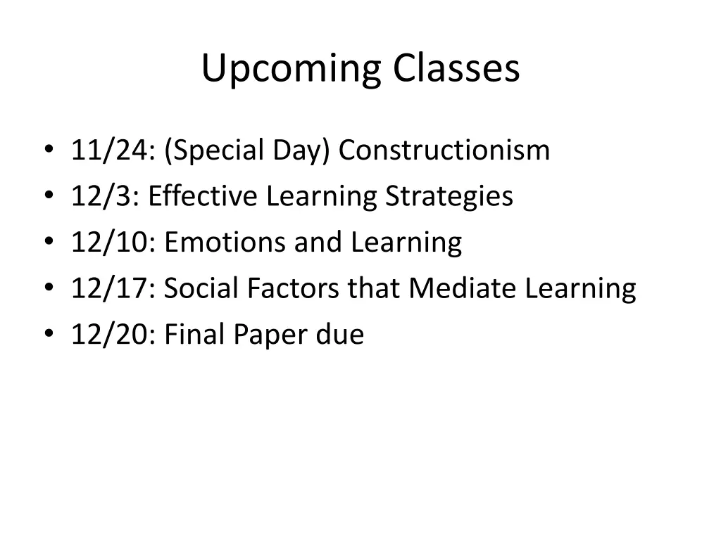 upcoming classes