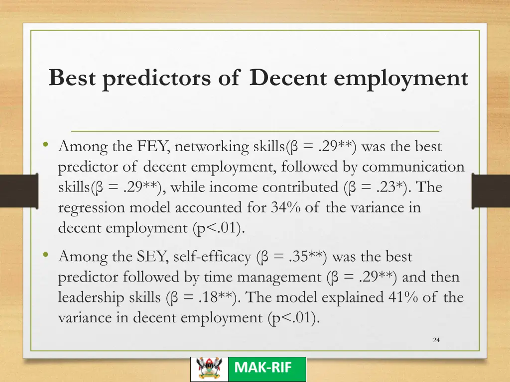 best predictors of decent employment