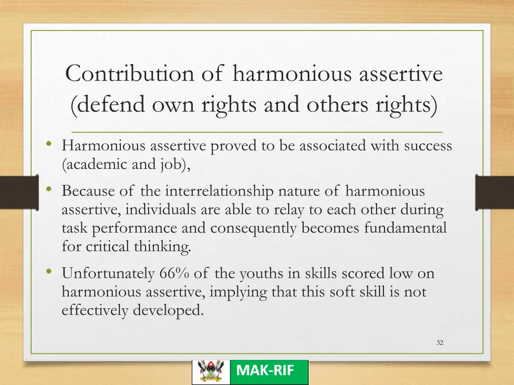 contribution of harmonious assertive defend