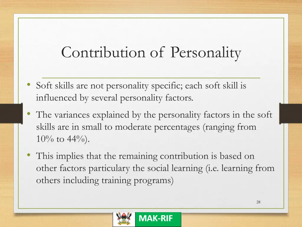 contribution of personality