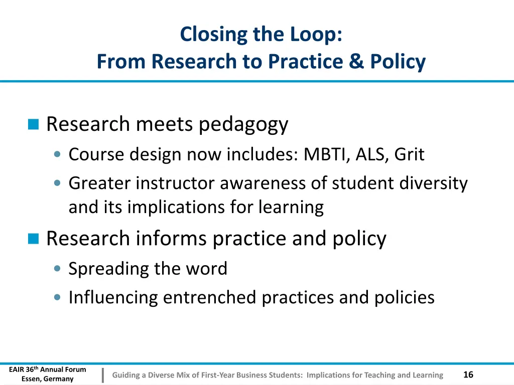 closing the loop from research to practice policy