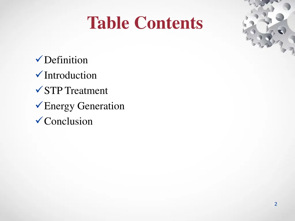 table contents