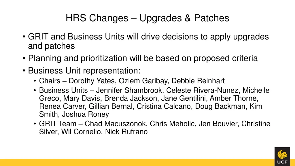 hrs changes upgrades patches