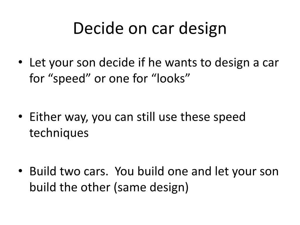 decide on car design