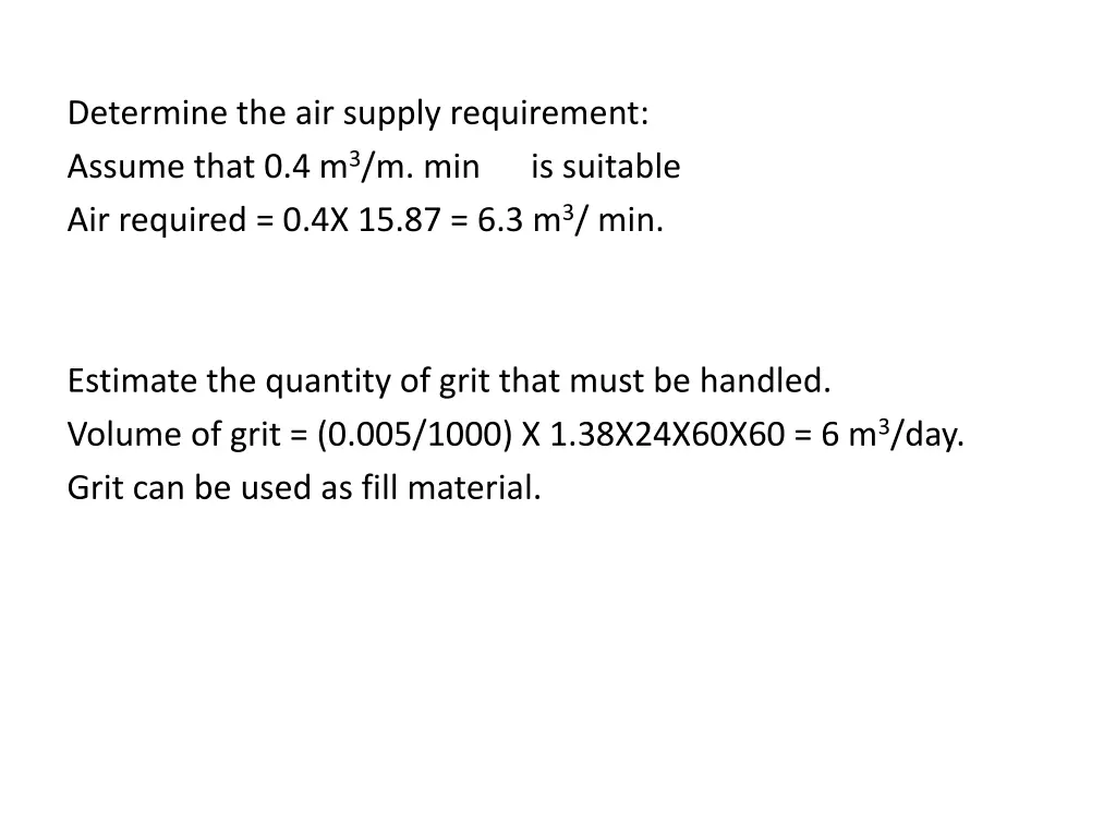 determine the air supply requirement assume that