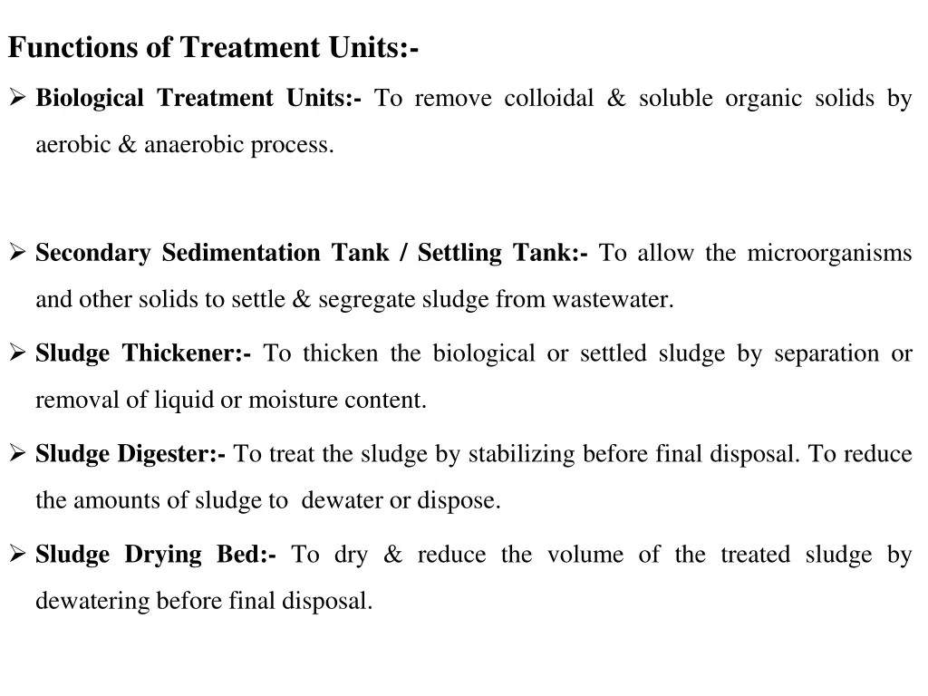 functions of treatment units 1