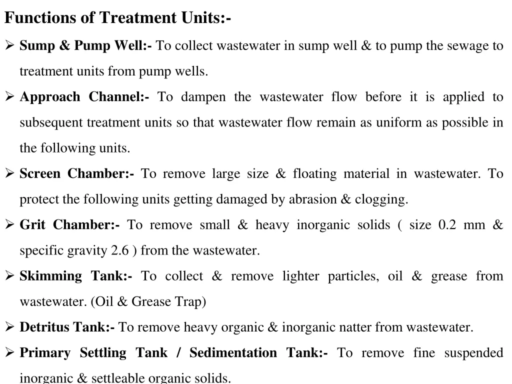 functions of treatment units