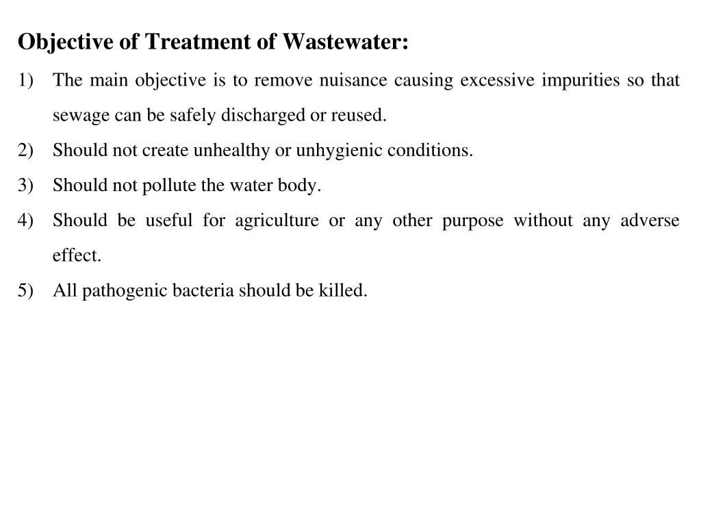 objective of treatment of wastewater