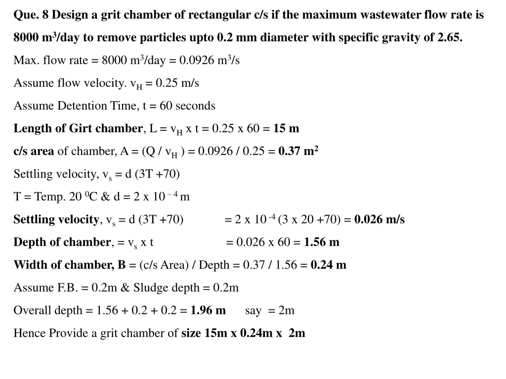 que 8 design a grit chamber of rectangular