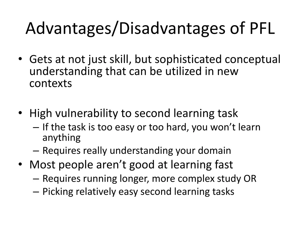 advantages disadvantages of pfl 1