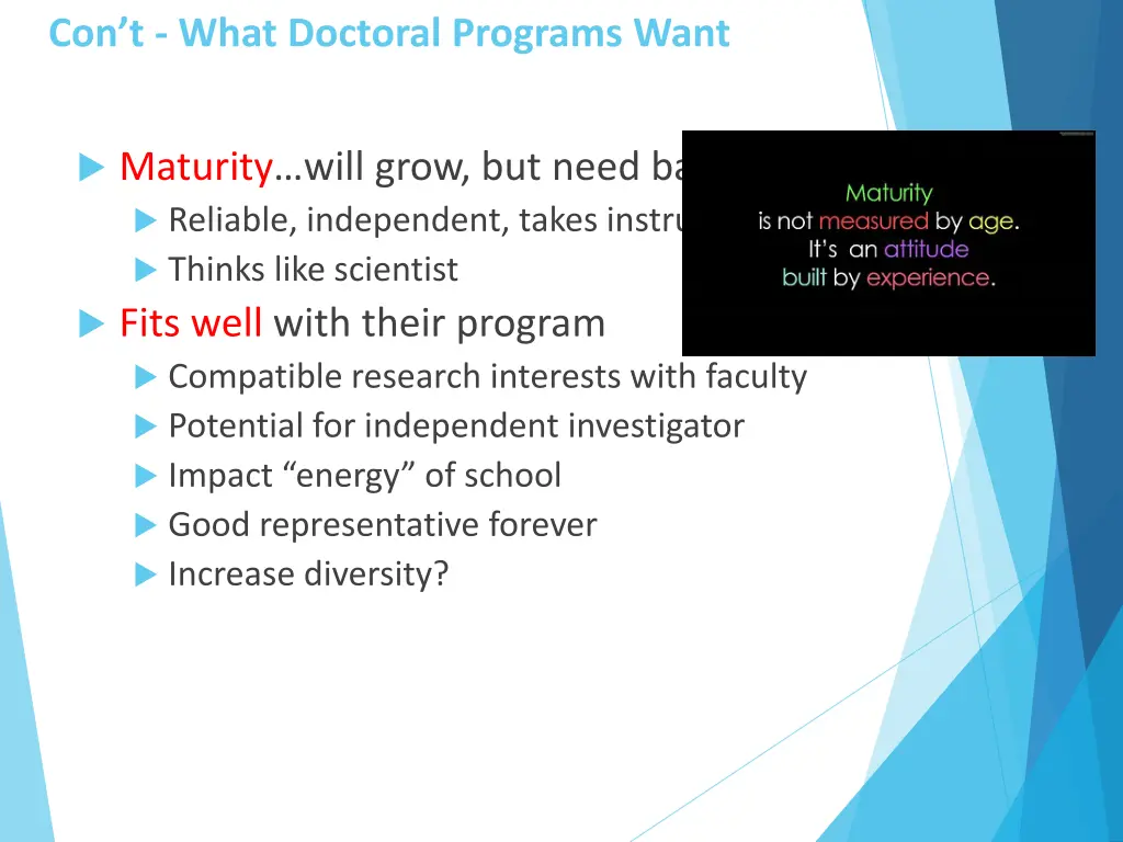 con t what doctoral programs want