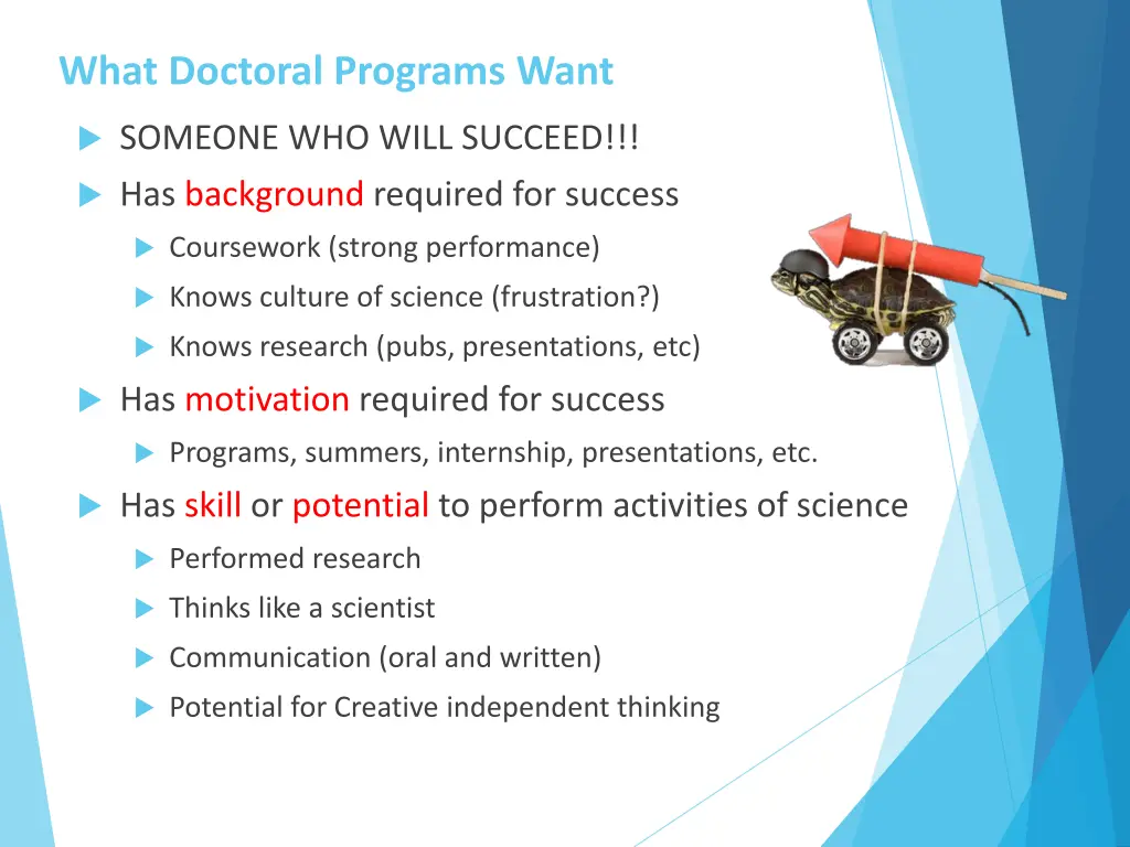 what doctoral programs want