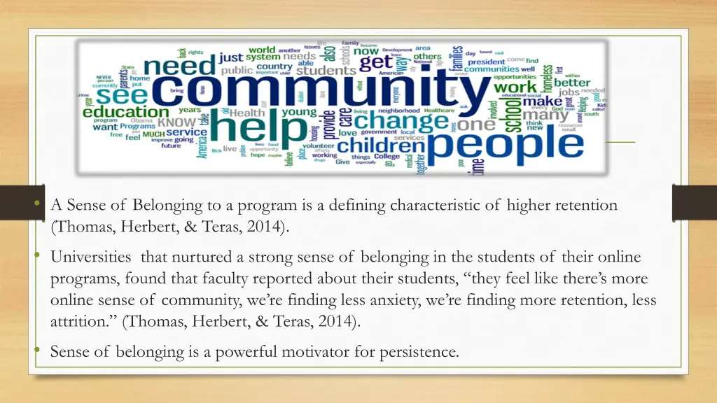 a sense of belonging to a program is a defining