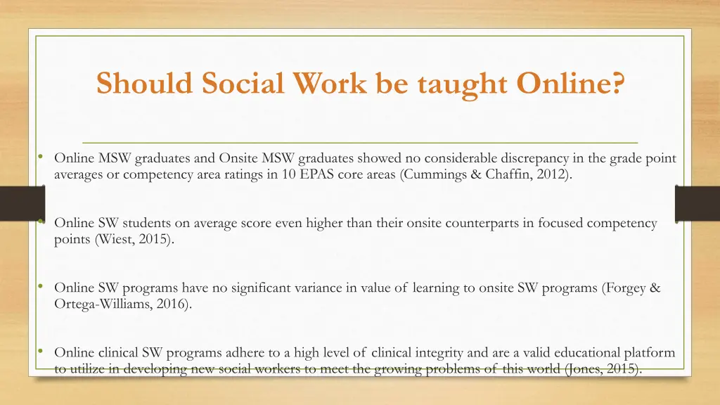 should social work be taught online