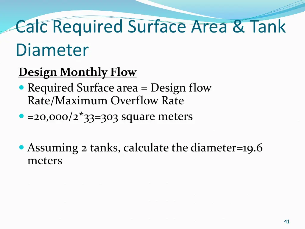 calc required surface area tank diameter