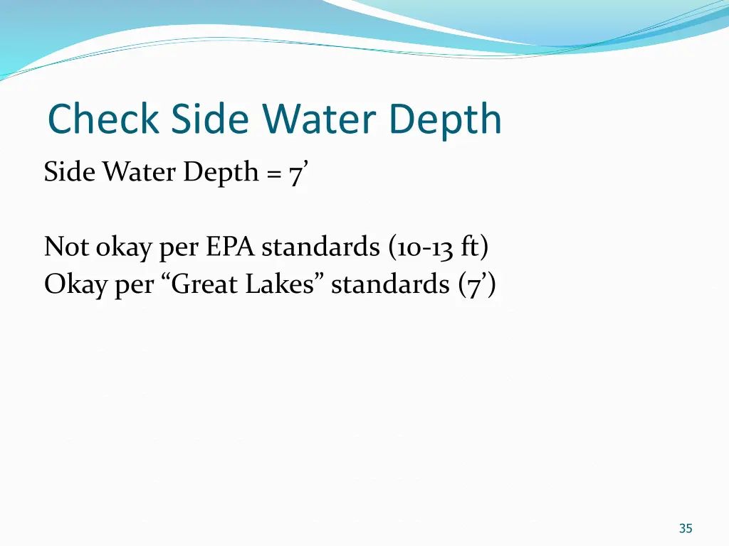 check side water depth