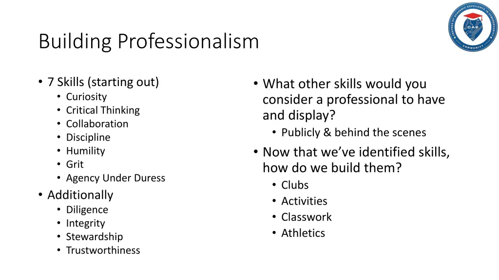 building professionalism