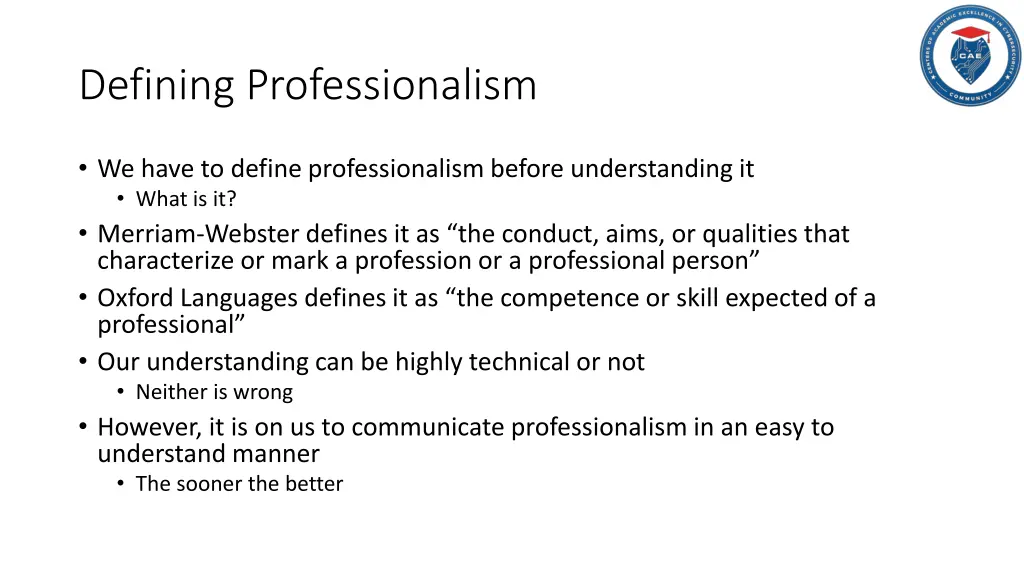 defining professionalism