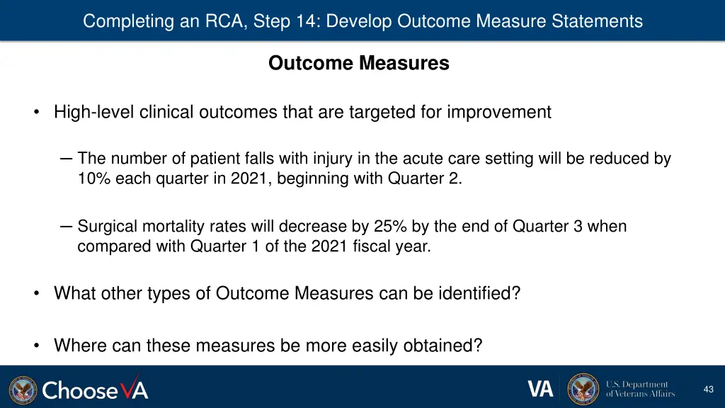 completing an rca step 14 develop outcome measure 3