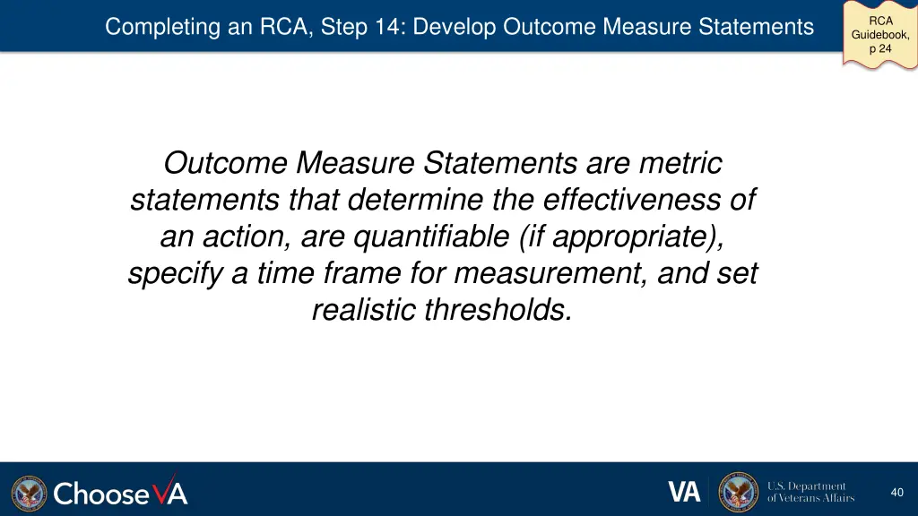 completing an rca step 14 develop outcome measure