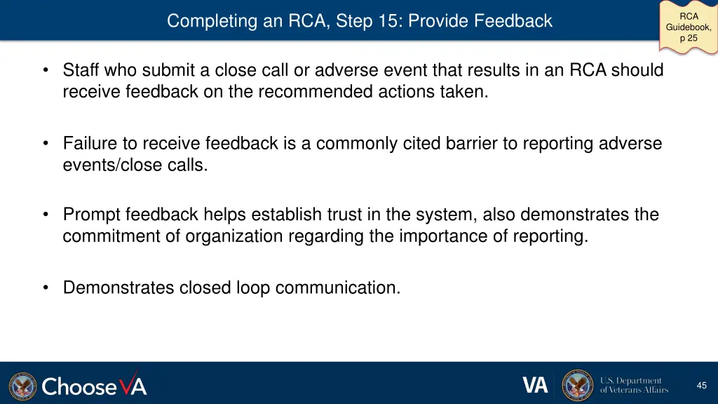 completing an rca step 15 provide feedback