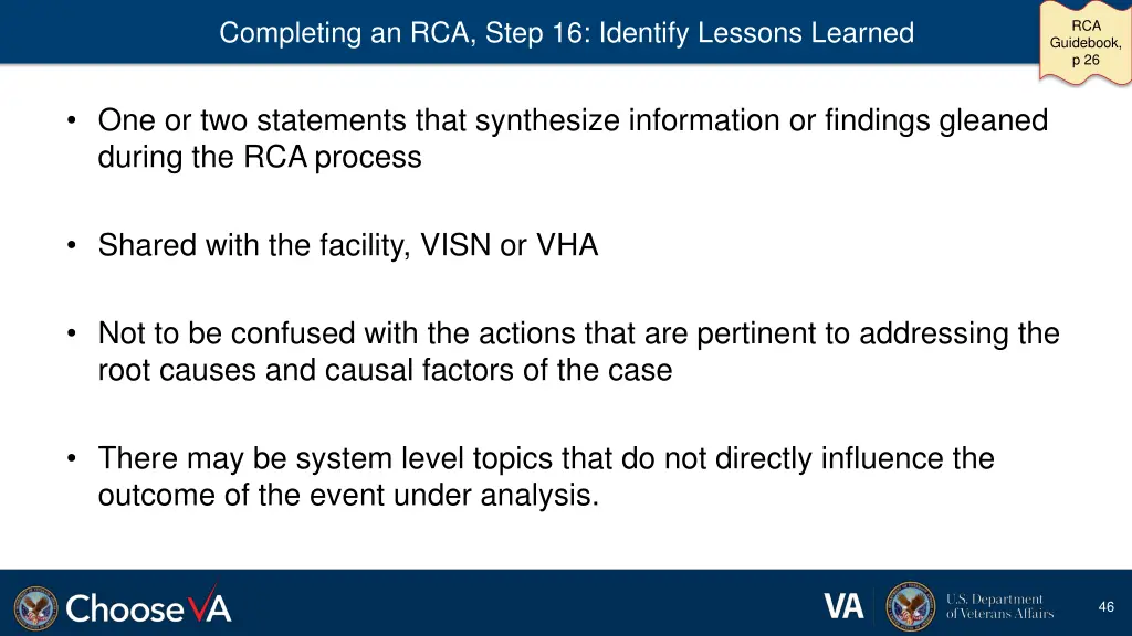 completing an rca step 16 identify lessons learned