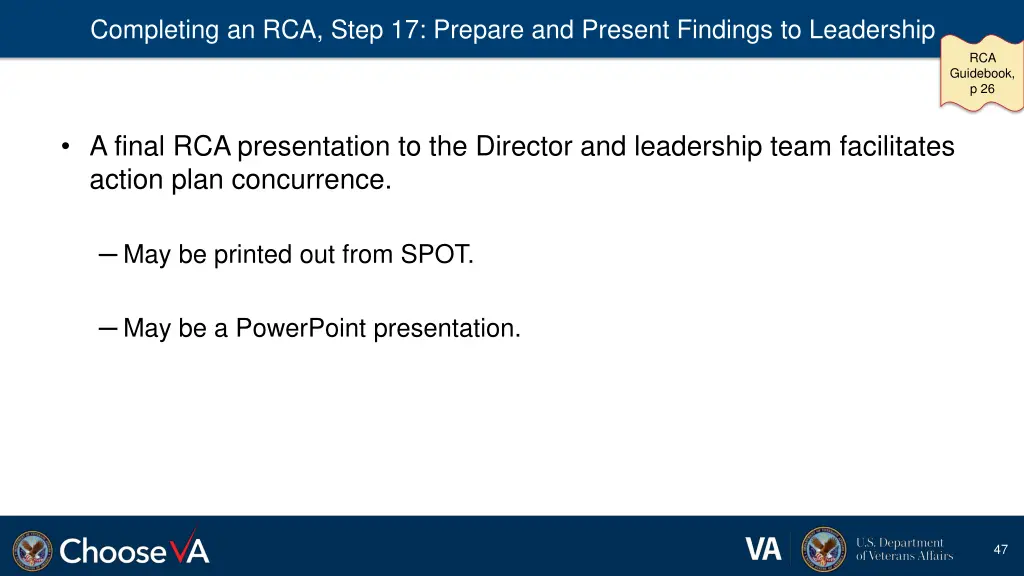 completing an rca step 17 prepare and present