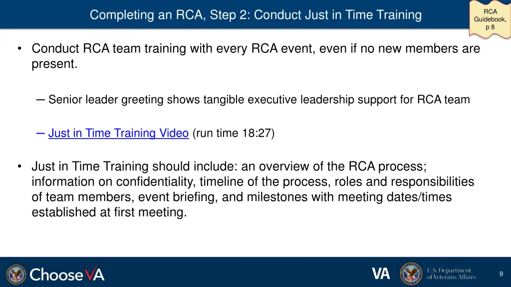 completing an rca step 2 conduct just in time