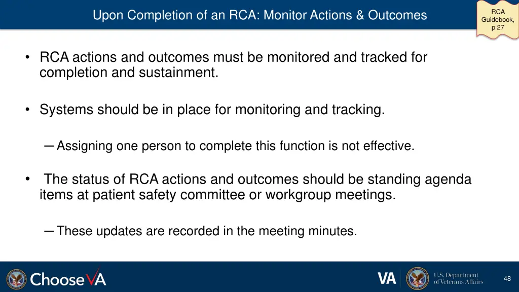 upon completion of an rca monitor actions outcomes