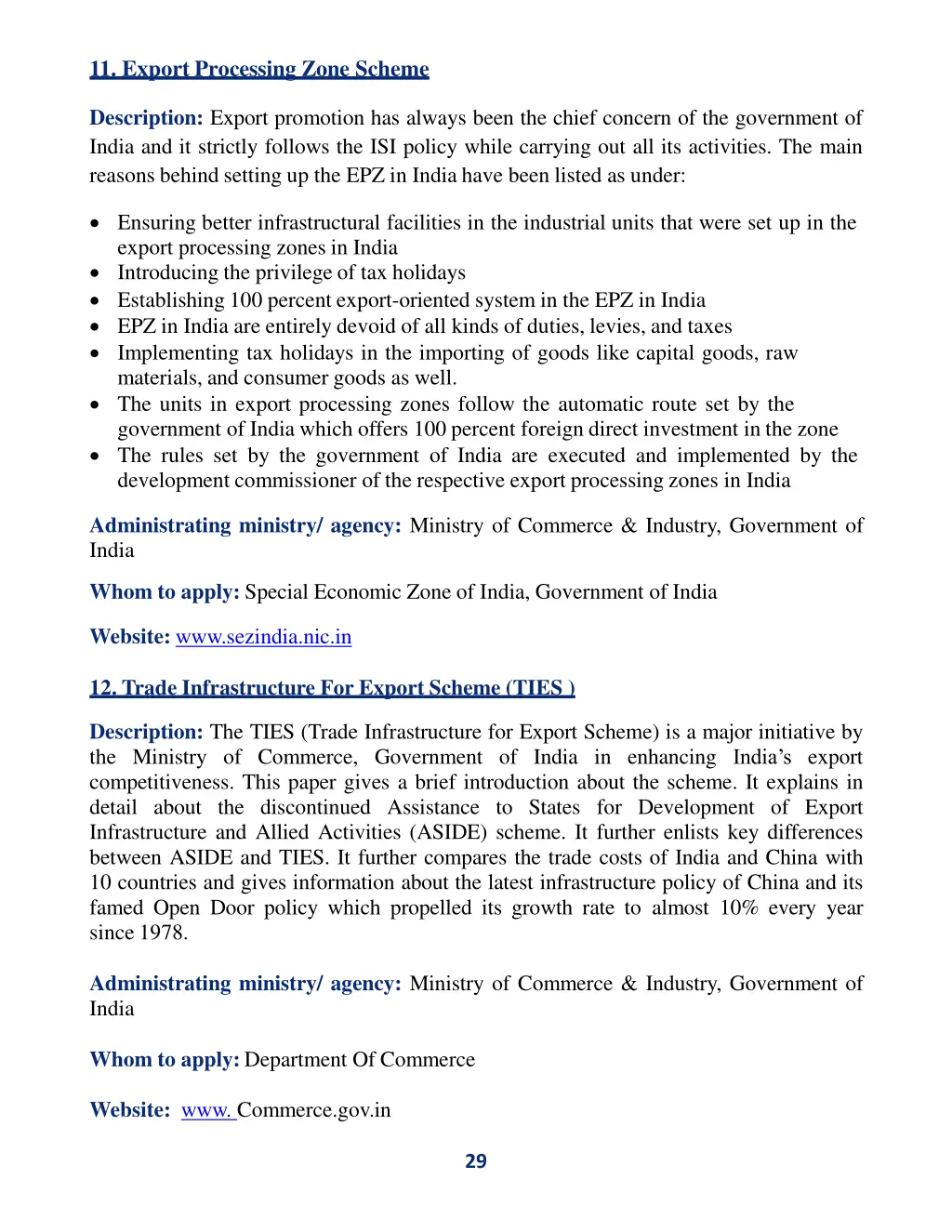 11 export processing zone scheme