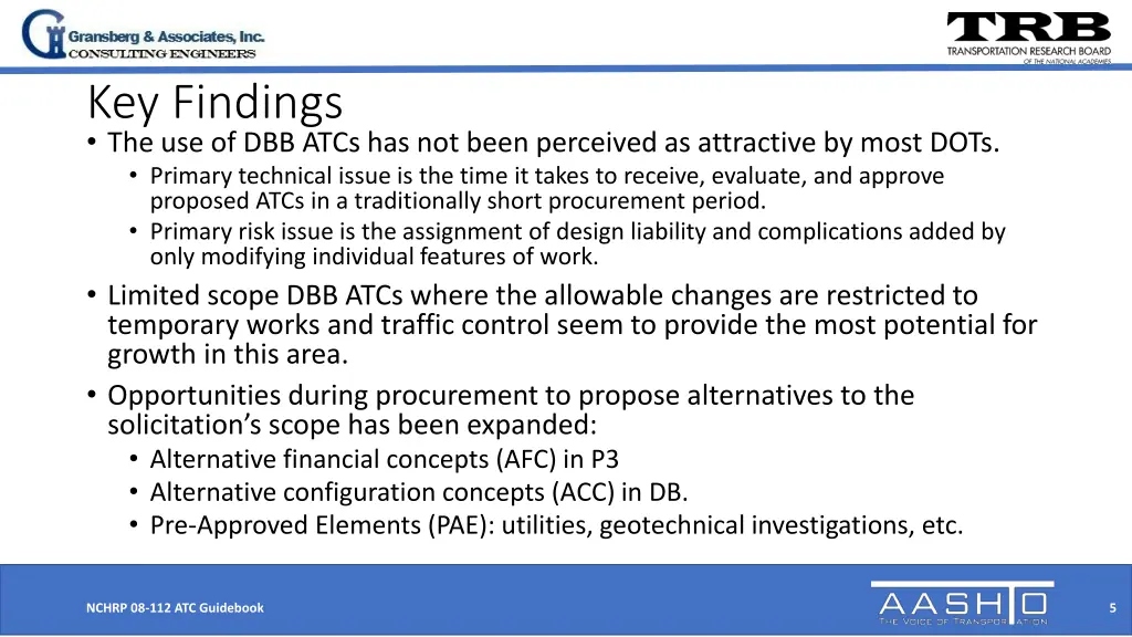 key findings the use of dbb atcs has not been